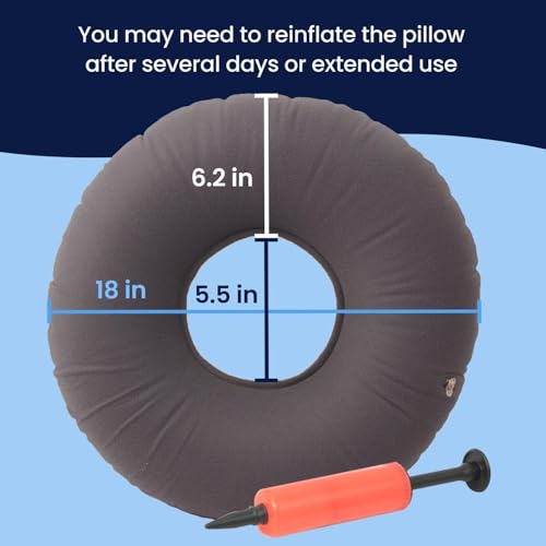 Dr. Frederick’s Original Inflatable Donut Pillow - 18" Seat Cushion for Tailbone Pain, Hemorrhoids & Bed Sores – Doctor-Developed for Postpartum, Prostatitis & Travel - Odor-Free, Durable Vinyl - Gray - Thumbnail 2