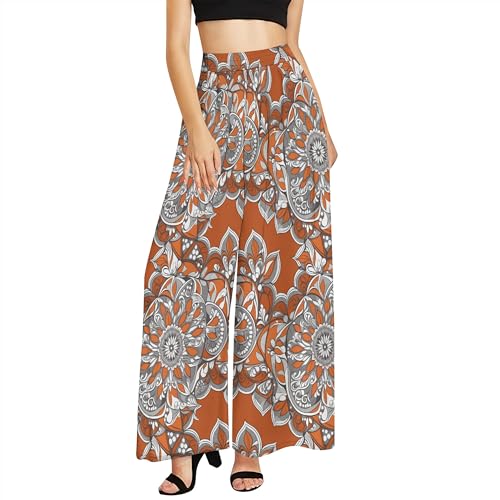 LOAIHA Womens Summer Boho High Waist Wide Leg Pants Plus Size Floral Print Casual Loose Fit Business Work Trousers