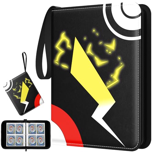 LANFROM Album pour cartes à collectionner - 400 pochettes - Avec 4 côtés - Étanche - En cuir synthétique - Fermeture éclair - Pour cartes à collectionner - Pour cartes de sport, Yugioh, etc.