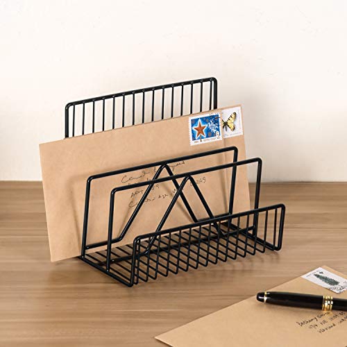 Mygift Matte Black Metal Mail Holder Countertop Rack With 3 Slots, Office Desktop File Paper And Document Organizer #TOP2