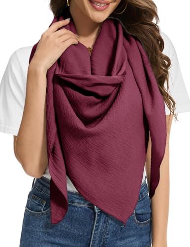 Bbonlinedress Schal Damen Baumwolltuch Halstuch elegant Dreieckstuch Multifunktionstuch Shawl Musselintuch 200 * 140 * 140cm Burgundy