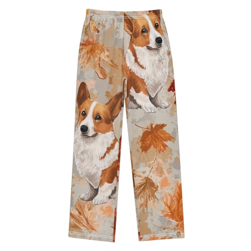 Corgi Dog Maple Leaves Boys Long Pants Soft Trousers Elastic Waist Kids Lounge Bottoms with Pockets S-XL
