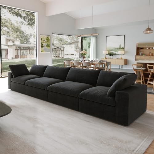 Image of JACH Sectional Couches for Living Room, Deep 4-Seat Modular Convertible Couch, Couch Cushion Covers Removable, Comfy Sofas for Living Room Apartment (Black)