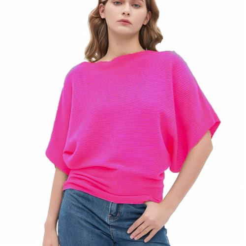 Image of EDSTAR Women Dolman Batwing Sleeves Knitted Sweaters Winter Boat Neck Pullovers Tops
