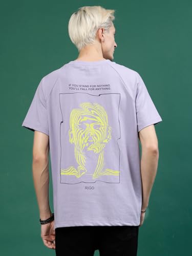 Image of Rigo Back Printed Half Sleeves Round Neck Oversized T-Shirt for Men | Drop Shoulder T-Shirt for Men | Loose Baggy Fit T-Shirt for Men