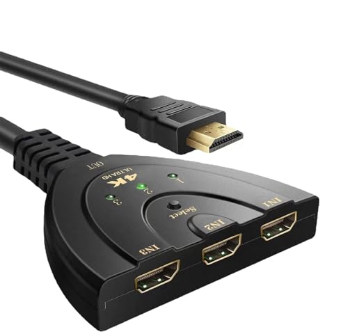 Przełącznik HDMI Multi-Connector Obudowa PKOUVOO HDMI Splitter HDMI 4K, 3 wejścia, 1 wyjście HDMI 3D HDCP do Chromecasta/Roku/Fire TV Stick/AppIe TV/Blu Ray Player/Playstation