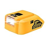 DCB090 Battery Adapter Converter, LENMAX DCB090 Power Source Charger for DeWalt 18v 20v max Lithium Battery DCB206 DCB205, DC Port & LED Work Light & Dual USB Charger