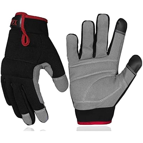 Mens Work Gloves Utility Touch Screen Breathable Spandex Rigger Padded Knuckles Working Mechanic Palm Safety Builder Dexterity Construction Gardening Camping Driving (M, Red) Cover