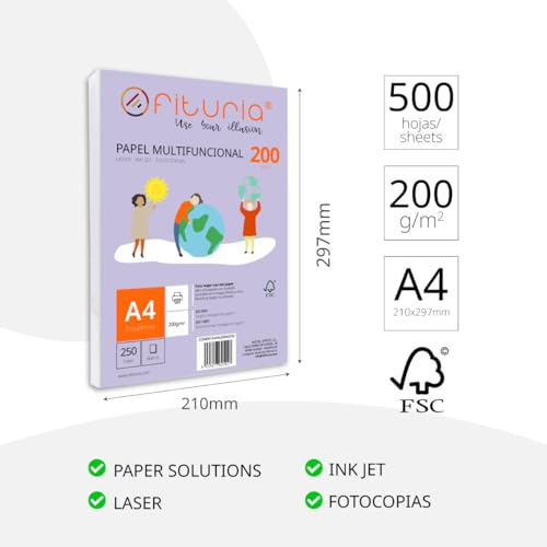 Papier A4 200g rigide Ofituria 500 feuilles blanches multifonction - 2