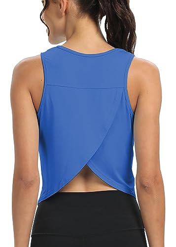 Image of Mippo Workout Tops for Women Cropped Open Back Sleeveless Tank Tops Athletic Gym Yoga Shirts Loose Fit