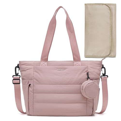 Image of LONG VACATION Diaper Bag Tote Large Baby Diaper Tote Waterproof Travel Tote with Pacifier Case And Changing Pad (Pink)