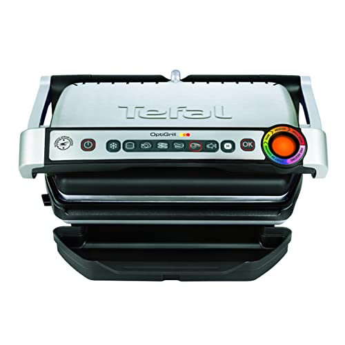 Foto von Tefal OptiGrill Kontaktgrill, 6 automatische Programme, Garstufenanzeige, passt Temperatur und Grillzyklus ans Grillgut an, antihaftbeschichtete abnehmbare Platten, Elektrogrill, Edelstahl, GC705D16