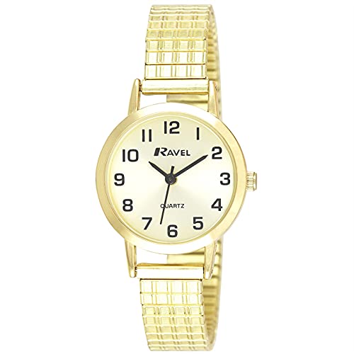 Ravel   Reloj Tradicional para Mujer con Esfera de Números Claros con Correa Extensible   Tono Oro/Esfera de champán