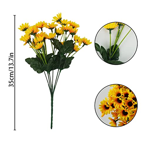 Uieke 6 Bundles Sunflowers Artificial Flowers Daisy Mums Fake Flowers Outdoor Uv Resistant No Fade Fall Flowers 24 Stems Greenery Shrubs Indoor Outside Home Wedding Office Diy Garden Décor (Yellow) #TOP5