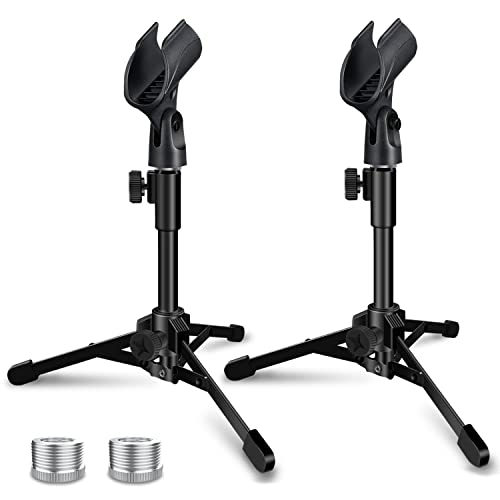 Mictop 2 Pack Desktop Mic Stand, Portable Foldable Tripod with Mic Clip Holder, Adjustable...