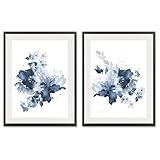 JOWOROLO Flower Wall Art Prints Modern Blue Floral Painting Watercolor Picture Home Decor Botanical