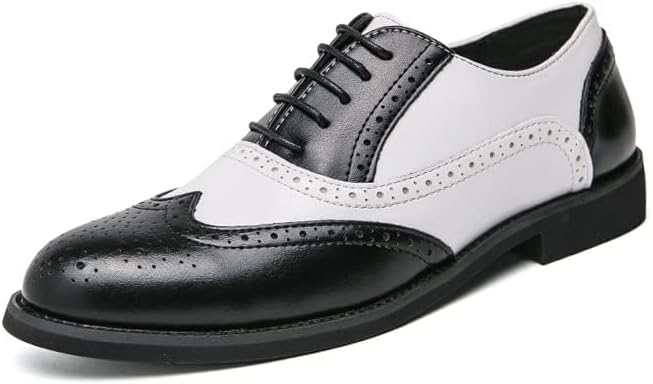 HuitJours Men Brogues Wingtip Lace up Classic Black Dress Shoes Derby Gatsby Prom Fashion Oxford - Image 8