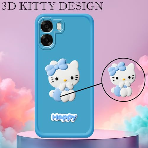 Amazon Basics 3D Happy Kitty Silicone Case for Oppo A6X 5G (Blue) - Image 3