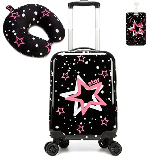 Image of Kid's Luggage Set 2 Piece Suitcase Set Hardside Luggage with Spinner Wheels Girls Carry on Toddler Travel Rolling Suitcase with Neck Pillow Airline Approved