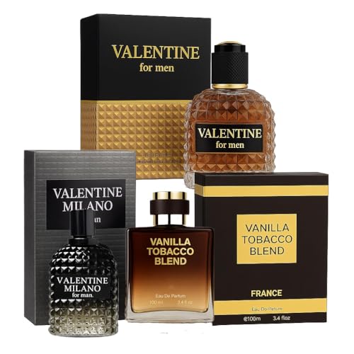 Men’s Cologne Gift Set – 3 Pack | Valentine for Men, Valentine Milano &amp; Vanilla Tobacco Blend – Long Lasting Warm, Sweet, Woody &amp; Smoky Fragrances – Full Size 3.4 Fl Oz Eau de Parfum
