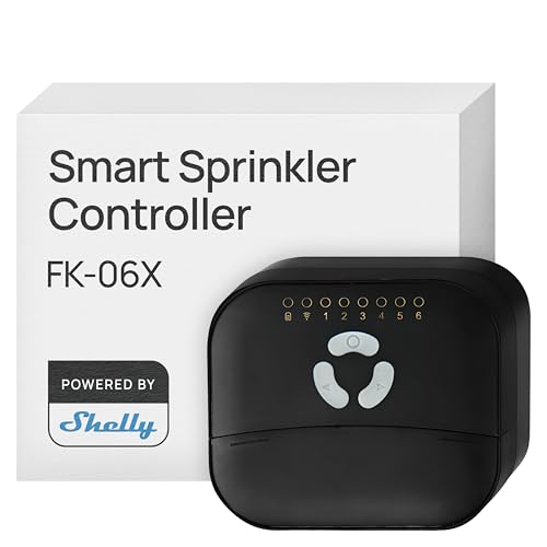 Shelly FrankEver Centralina Irrigazione FK-06X - 6-zone Wi-Fi Abilitato Controller per Irrigazione Intelligente, Sequenza delle Zone e Automazione, 24 V AC Uscite, Nessun Hub Richiesto
