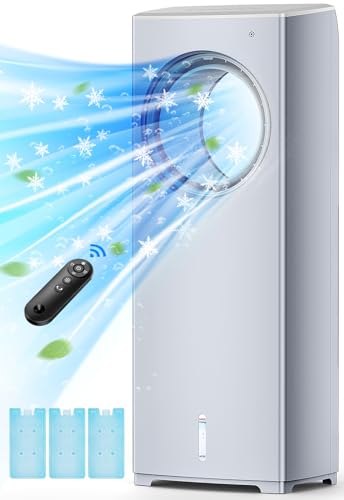 Image of MYICY 25 inch Windowless Air Conditioner with Double Tanks for 16H Cooling, 25ft Remote & Timer,3-IN-1 Evaporative Air Cooler for Room, 90 Oscillation, 30dB, 3-Speed Swamp Cooler Air Conditioner Portable