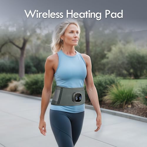 Image of Comfytemp Cordless Portable Heating Pad with Massager for Lower Back Soothing, 9 Heat 5 Vibration 3 Intensity App Control, Rechargeable Cordless Wireless Heated with ifts for Mom Dad Senior, Grey