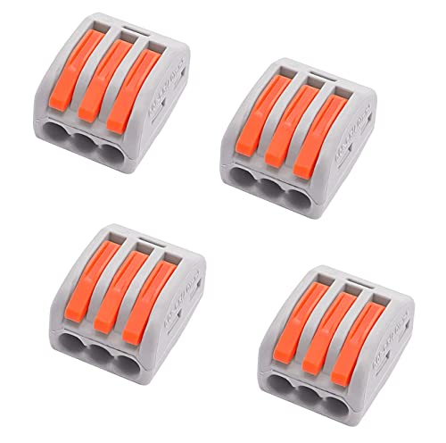 Image of 3 Circuit Inline Splices Connector - Lever Nuts Wire Connectors - Quick Wire Connectors - Compact Splicing Wire Connectors (4pcs, 3-Port, Orange)