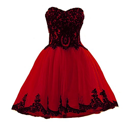 Kivary Short Tulle Vintage Black Lace Gothic Prom Homecoming Cocktail Party Dresses