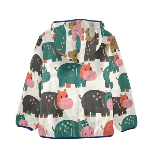 Colorful Hippo Pattern on Fabric Toddler Fleece Jacket Girl Boys Hooded Fleece Jacket Coat Warm Outwear Zip-up 3-10T2