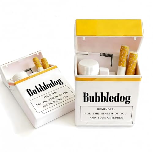 Bubble Blower Cigarette Pack Realistic Fake Cigarette Set with 2 Wands and Refillable Bottle Perfect Relaxation Gift for Men Women Holiday Parties 3-5 Days