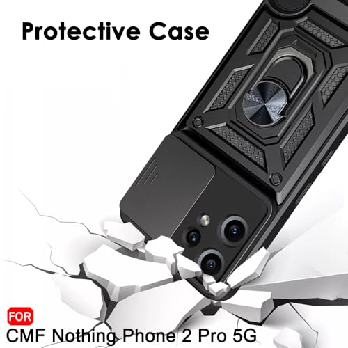 Image of TheGiftKart Tough Armor Bumper Back Cover Case for CMF by Nothing Phone 2 Pro 5G | Sliding Camera Cover, Kickstand & Ring Holder | 360 Protection Cover for Nothing CMF Phone 2 Pro (PC & TPU, Black)