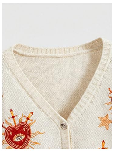 Image of BEAUDRM Women's Cropped Cardigan Sweater Embroidered Cardigan Cropped Sweater Button Down Knit Top Outerwear