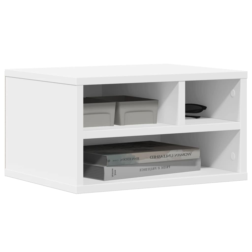 Supporto per stampante, bianco, 40 x 32 x 22,5 cm, in legno, organizer multifunzione per stampanti, documenti e forniture per ufficio, utilizzabile anche come libreria o comodino
