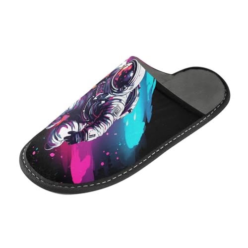 ALAZA Astronaut Watercolor Fuzzy Slippers for Women Men Warm Soft Lightweight Memory Foam House Slippers 6.5-72