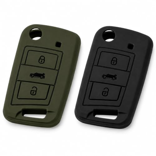 Image of JVCV Soft TPU Cover Compatible with Skoda Kushaq Taigun Tiguan Virtus Octavia Kodiaq Superb Folding Key | Scratch-Resistant Protective Case (Combo - Matte Black & Green)