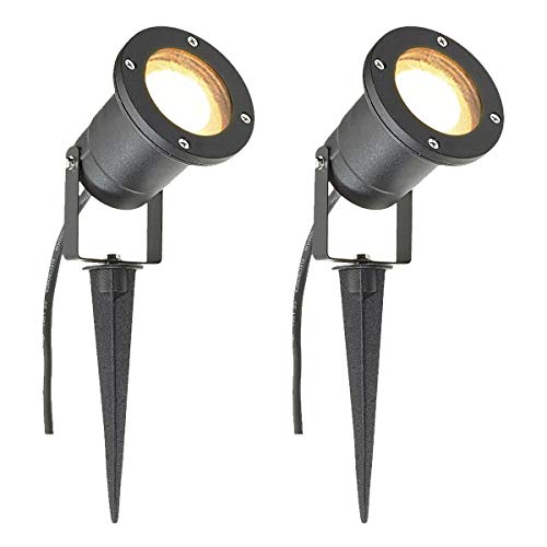 Long Life Lamp Company 2 x MR16 12V Outdoor Garden Spike Ground Mount or Watt Light IP65 Matt Black Low Voltage ZLC015