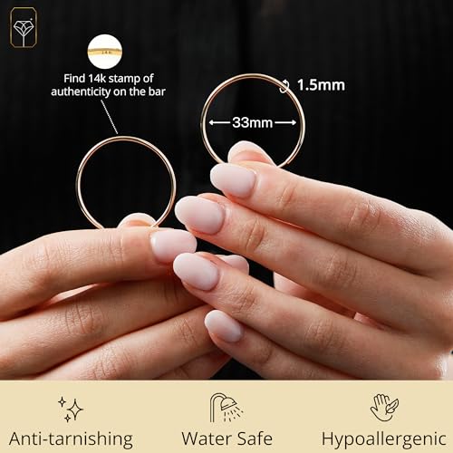 Solid 14k Gold Hoop Earrings for Women | 1.5mm Tube Yellow Gold Hoop Earrings 14k Real Gold | Flex Continuous Hoop Gold Earrings3