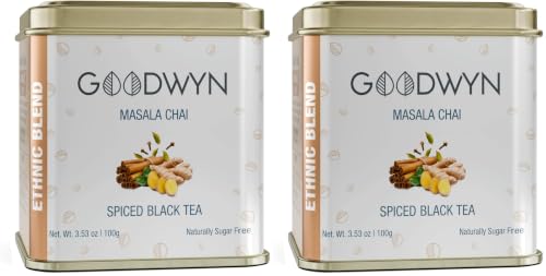 Image of Goodwyn Kadak Masala Chai (100g) - Assam Tea with Cardamom, Cinnamon, Clove, Ginger & Black Pepper | Black & Milk Tea | Boosts Immunity, Aids Digestion & Energy | Export Quality | Reusable Tin Can