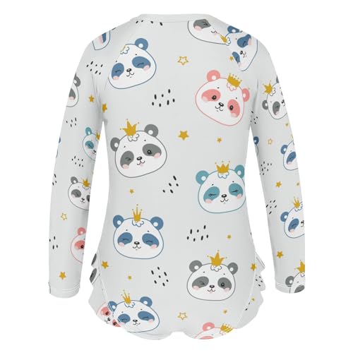 Wusikd Girls Long Sleeve Swimsuit Pandas Princess One Piece Bathing Suit Zipper Bear Swimwear Sun Protection 5-6T3