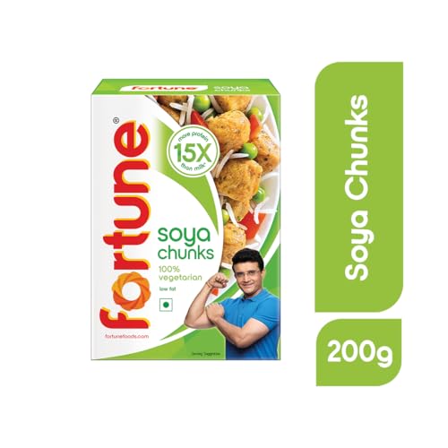 Image of Fortune Soya Chunks, 15x more protein than milk, 200 grams / 200g+25g (Pack of 3)