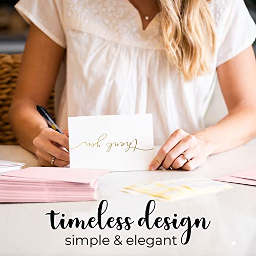 100 Bulk Thank You Cards With Envelopes - Blank Cards And Envelopes - Thank You Cards Wedding With Envelopes Set - Gold Script Thank You Notes - Thank You Cards Bridal Shower (4 X 6 Inches) (100 Pack) #TOP4
