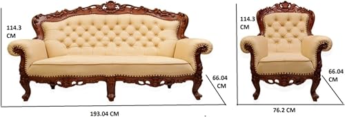 Image of Wooden 5 Seater Sofa Set, Solid Teak Wood Sofa | 3+1+1 with Polish Finish | Traditional Design Furniture for Living Room, Home, Hall, Bedroom Seating
