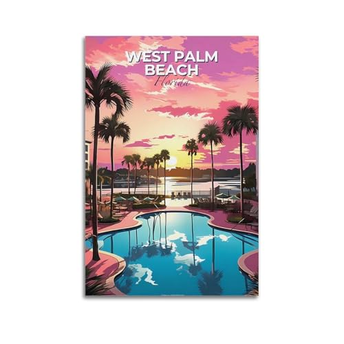 JJUPUV West Palm Beach Florida - Pósteres de viaje vintage con impresión artística para pared, lienzo, obras de arte estéticas, 30 x 45 cm