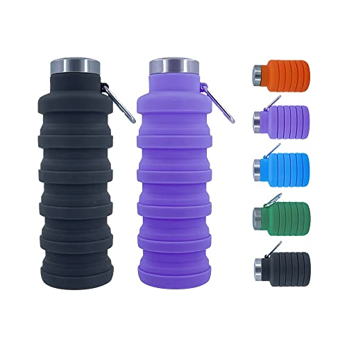 Ummigi Collapsible Water Bottles，2 pack BPA Free Travel Silicone Water