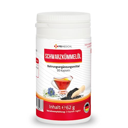 SCHWARZKÜMMELÖL KAPSELN - 500mg natives Schwarzkümmelöl je Kapsel - Ägyptisch, kaltgepresst & naturbelassen und natürlichem Vitamin E Primedical 1 x 90 Kapseln