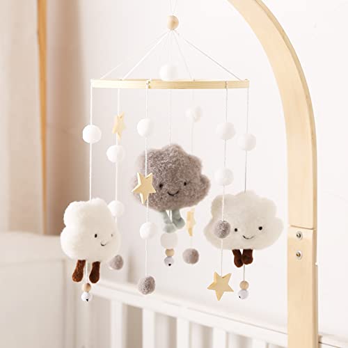 Baby Crib Mobile Wooden Wind Chime Bed Bell,Neutral Baby Crib Mobile,Baby Mobile For Crib,Handmade Baby Mobile,Clouds Baby Ceiling Mobile Baby Nursery Decoration (Grey) #TOP1
