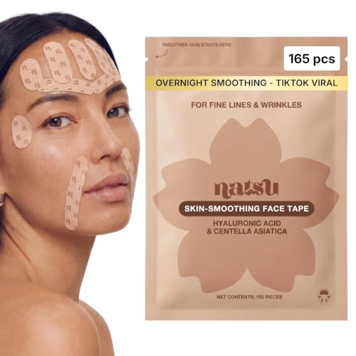 Anti Wrinkle Face Tape Overnight Japanese Kinesiology Patches with Hyaluronic Acid & Centella Asiatica Pre-Cut for Forehead Smile Line Frown Line Crows Feet Hypoallergenic Latex-Free 165pcs