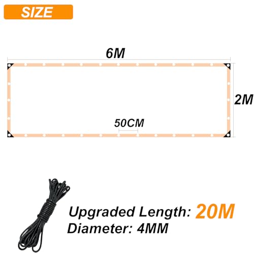 BeGrit Upgraded Clear Tarpaulin 2M X 6M Heavy Duty Waterproof Transparent Tarp Crystal Clear Rain Cover Soft Glass PVC Curtain with Grommets Rope for Outdoor Canopy Balcony Gazebo Caravan Greenhouse
