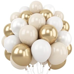 Togvu White and Gold Balloons, 12 Inch White Sand Gold Metallic Latex Balloons, Beige Gold Party Balloons for Boho Birthday Baby Shower Engagement Wedding Anniversary Party Decorations